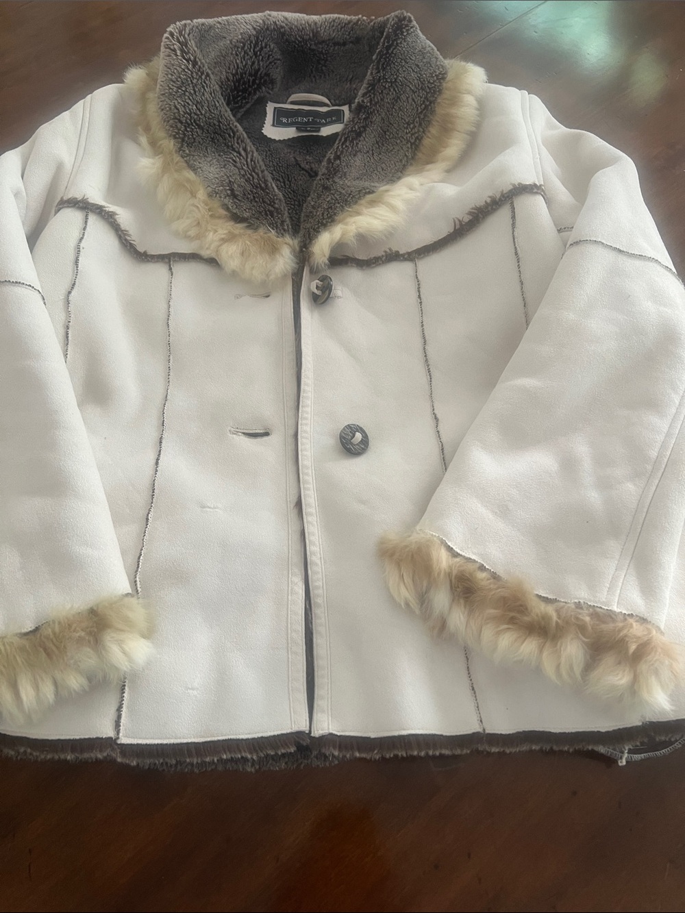 Women’s Cream Faux Shearling Utility Jacket with Fur Trim
